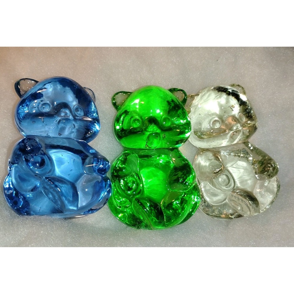 Vtg Glass Gummy Bear Figurines Hermitage Pottery Birthday HomeStyles 3.25" 3 pc